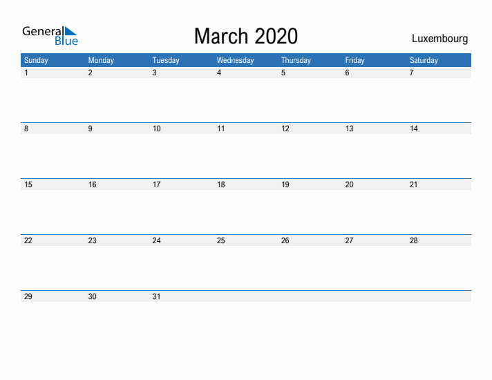 Fillable March 2020 Calendar