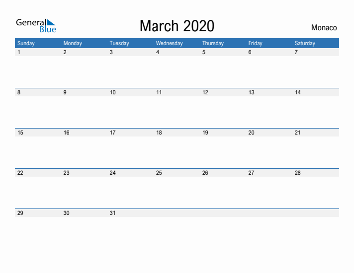 Fillable March 2020 Calendar