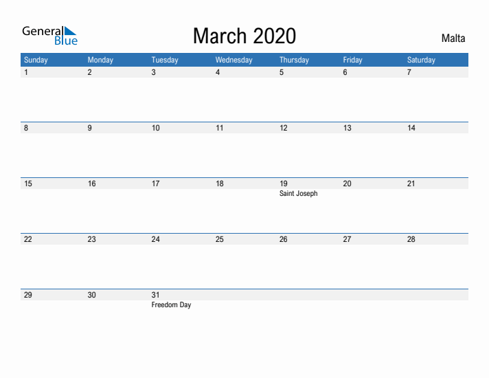 Fillable March 2020 Calendar