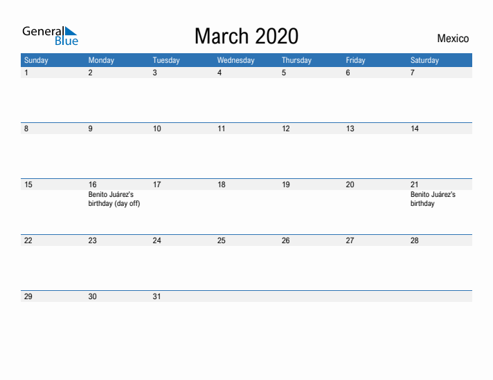 Fillable March 2020 Calendar