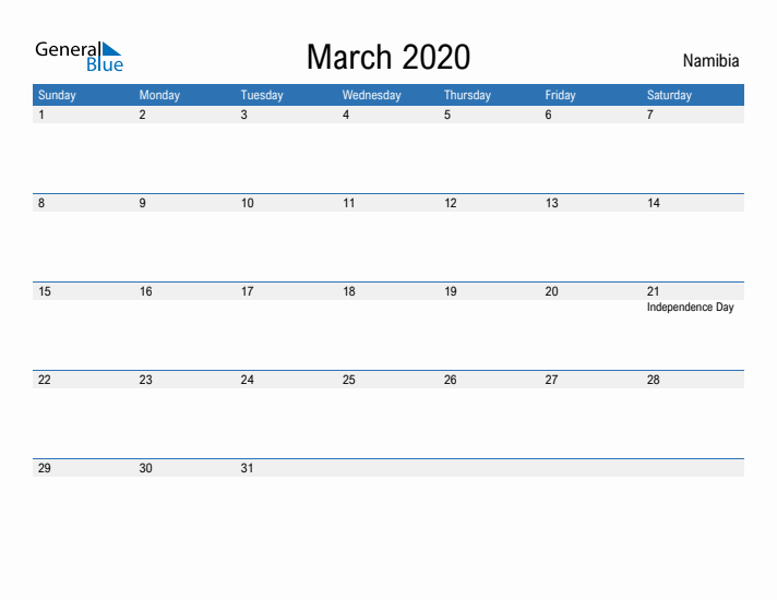 Fillable March 2020 Calendar