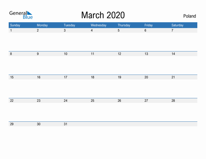 Fillable March 2020 Calendar