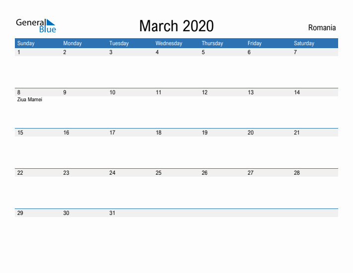 Fillable March 2020 Calendar