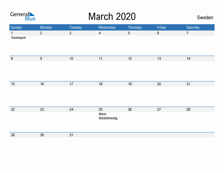 Fillable March 2020 Calendar