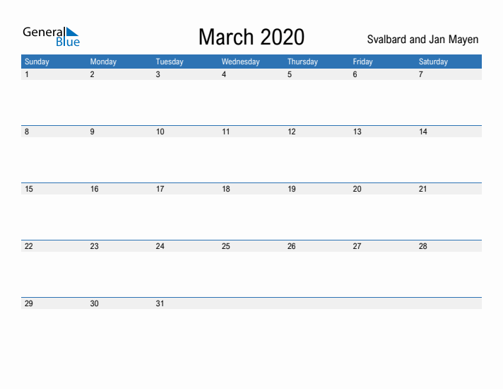 Fillable March 2020 Calendar