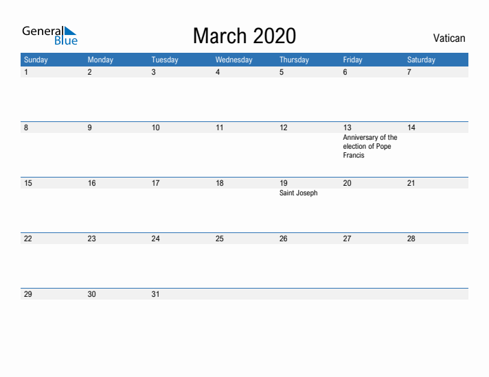 Fillable March 2020 Calendar