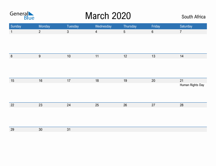 Fillable March 2020 Calendar