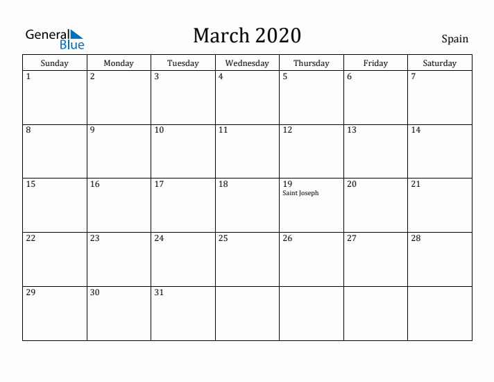 March 2020 Calendar Spain