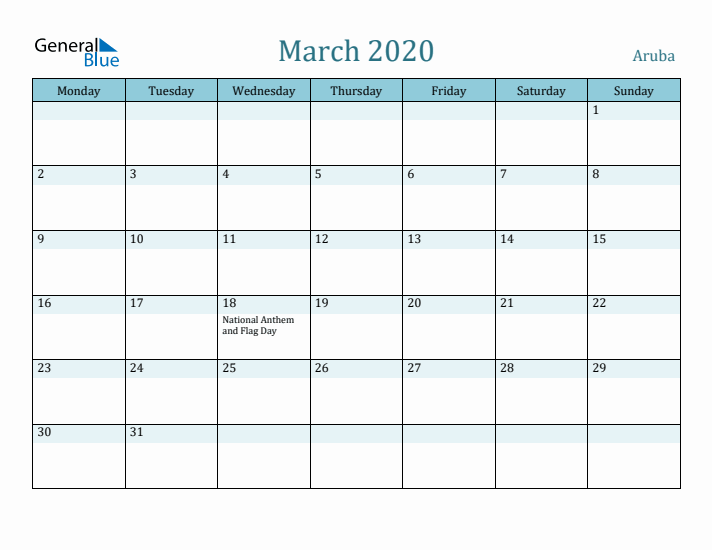 March 2020 Calendar with Holidays