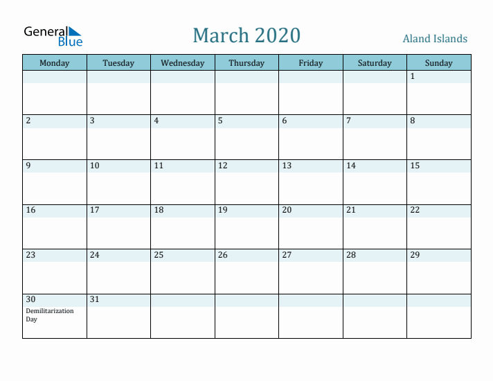 March 2020 Calendar with Holidays