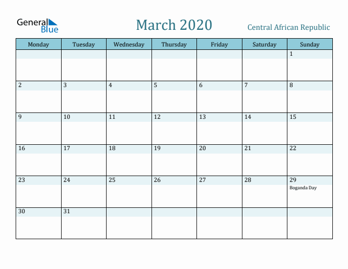 March 2020 Calendar with Holidays