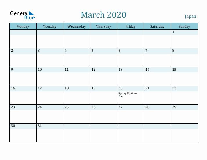 March 2020 Calendar with Holidays