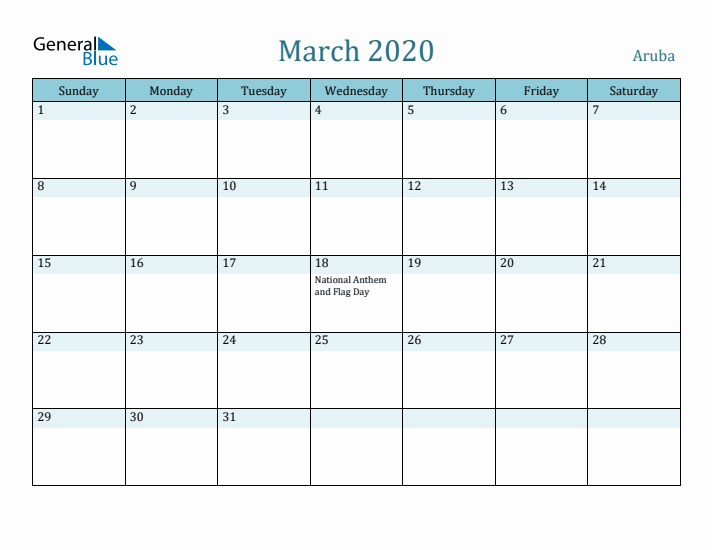 March 2020 Calendar with Holidays