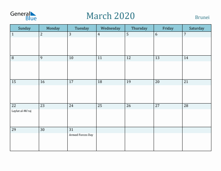 March 2020 Calendar with Holidays