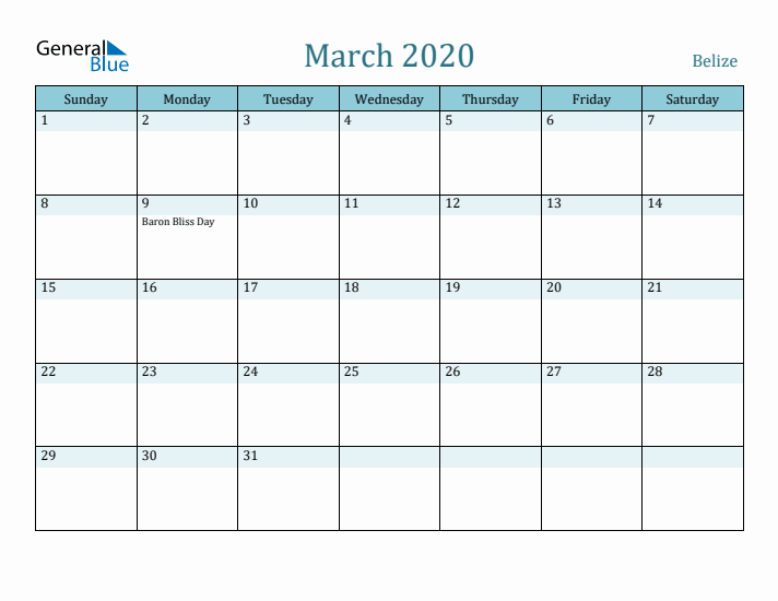 March 2020 Calendar with Holidays