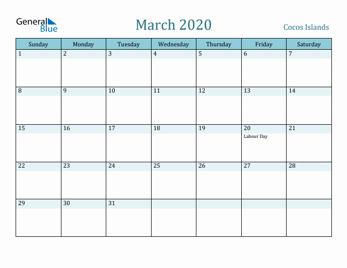 March 2020 Calendar with Holidays