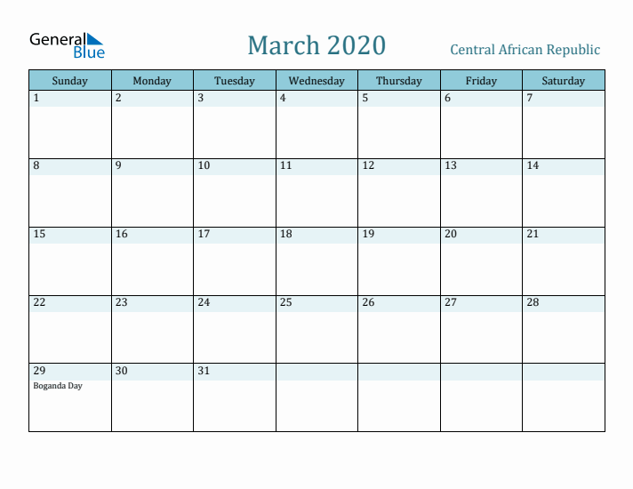 March 2020 Calendar with Holidays