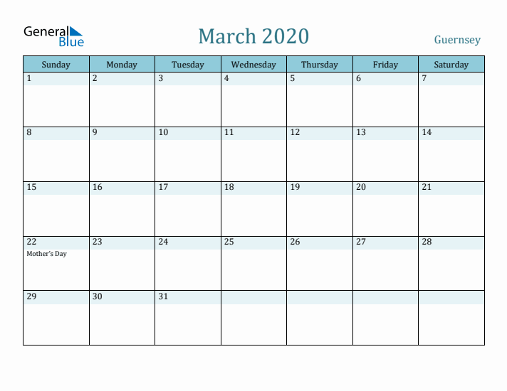 March 2020 Calendar with Holidays