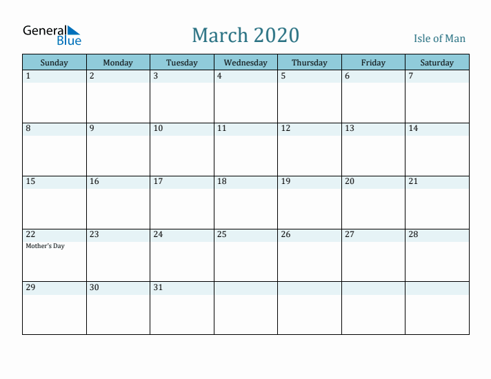 March 2020 Calendar with Holidays