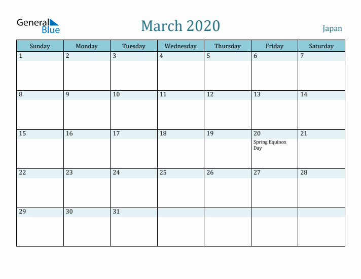 March 2020 Calendar with Holidays