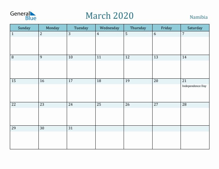 March 2020 Calendar with Holidays