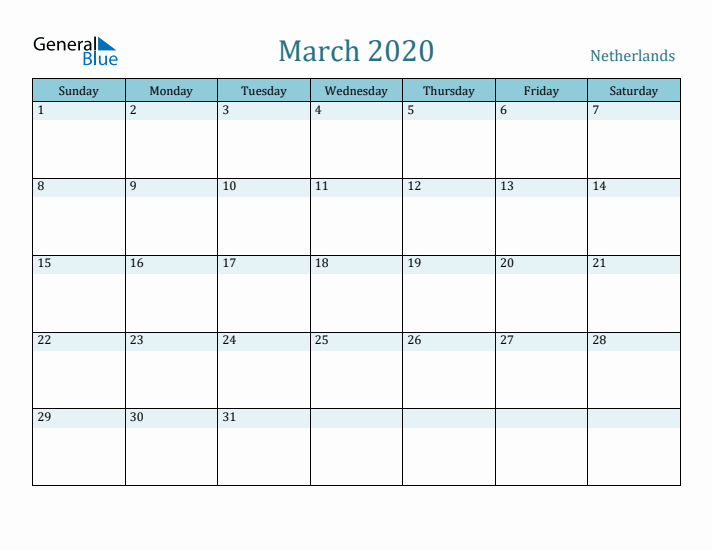 March 2020 Calendar with Holidays