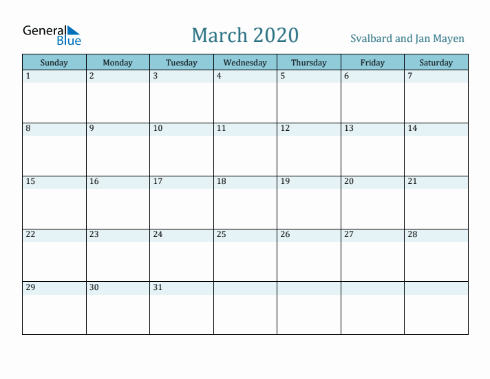 March 2020 Calendar with Holidays