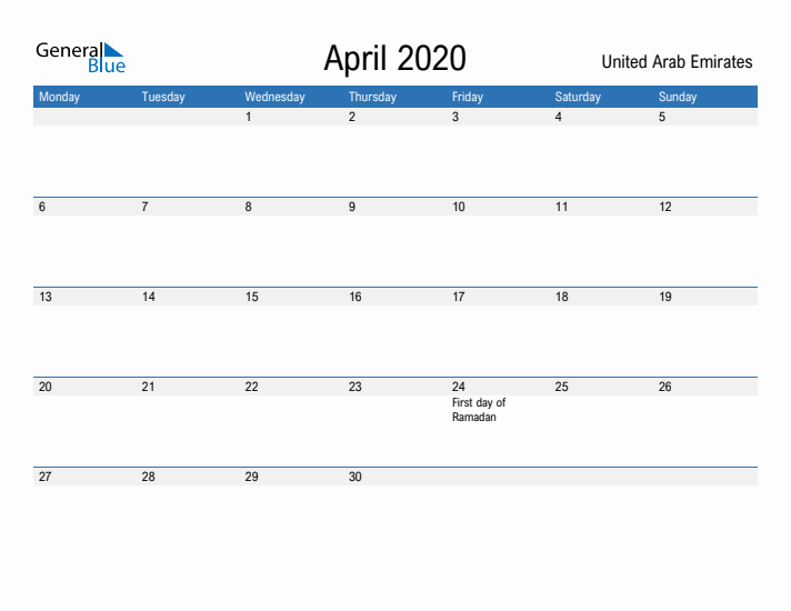 Fillable April 2020 Calendar