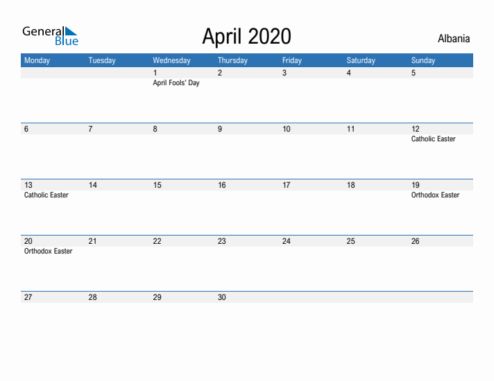 Fillable April 2020 Calendar