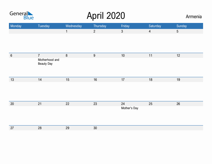 Fillable April 2020 Calendar