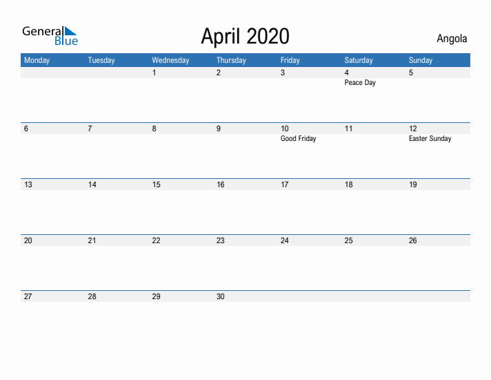 Fillable April 2020 Calendar