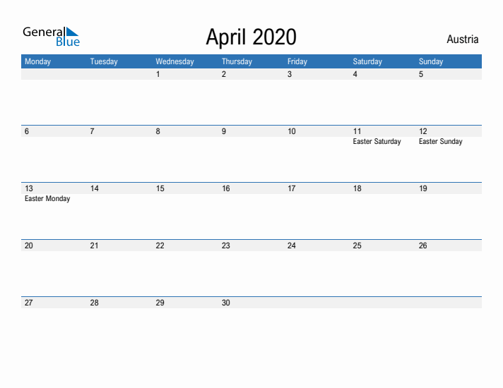 Fillable April 2020 Calendar