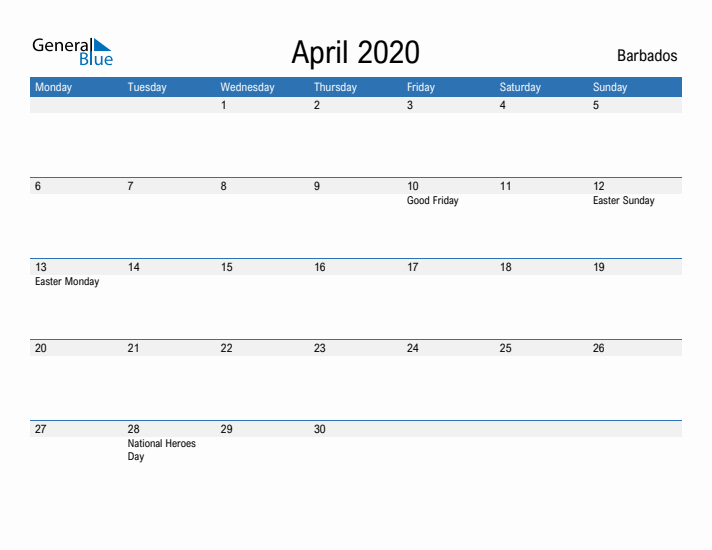 Fillable April 2020 Calendar