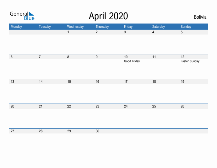 Fillable April 2020 Calendar