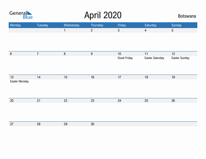 Fillable April 2020 Calendar