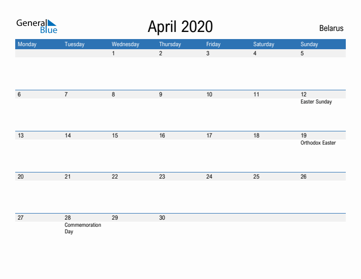 Fillable April 2020 Calendar