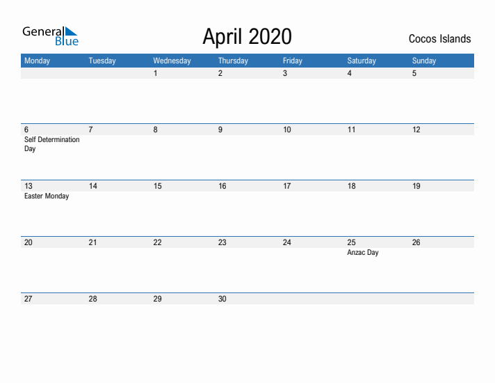 Fillable April 2020 Calendar