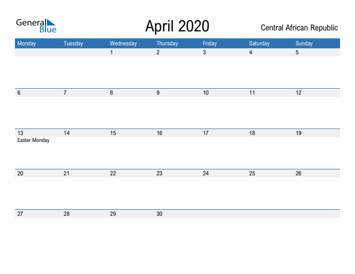 Fillable April 2020 Calendar