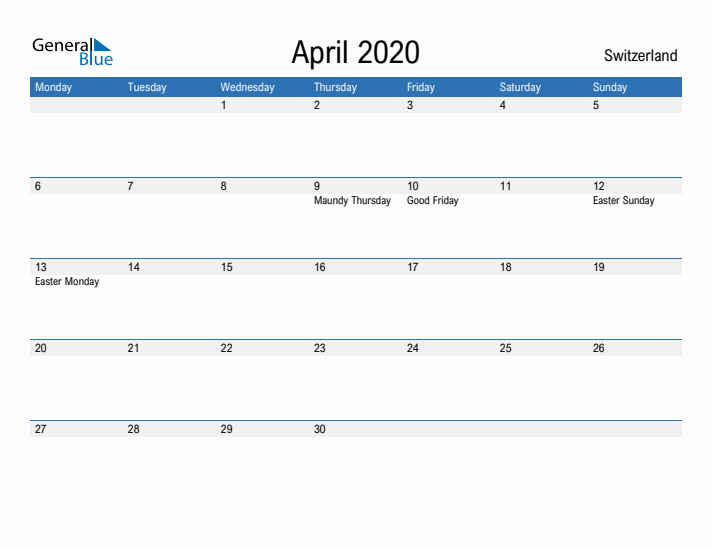 Fillable April 2020 Calendar