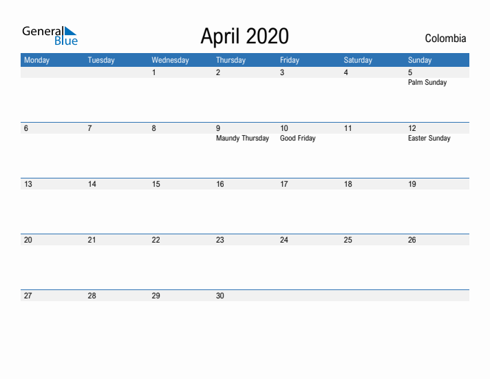 Fillable April 2020 Calendar