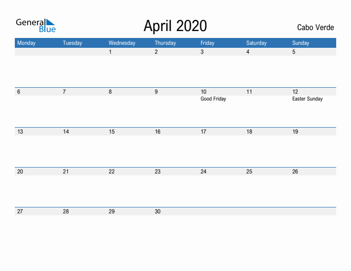 Fillable April 2020 Calendar