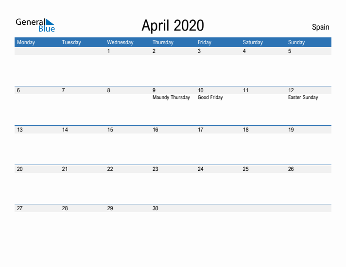 Fillable April 2020 Calendar