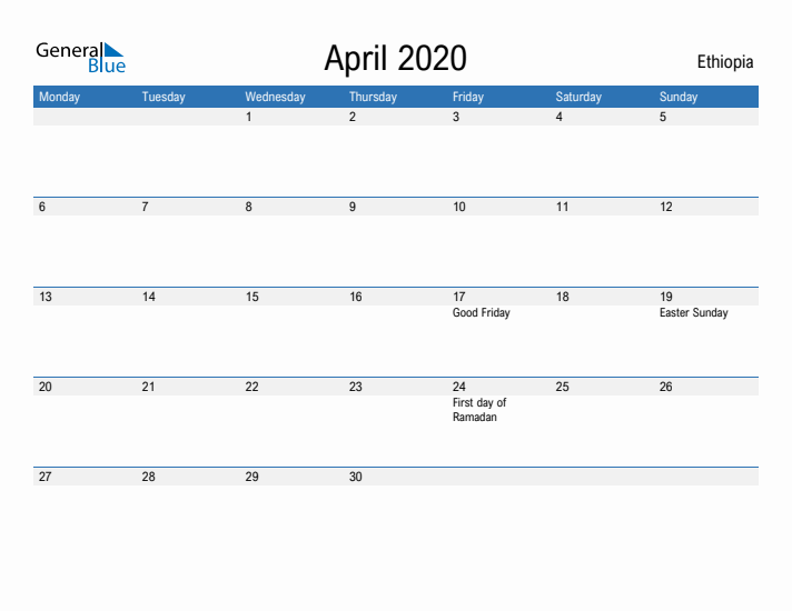 Fillable April 2020 Calendar