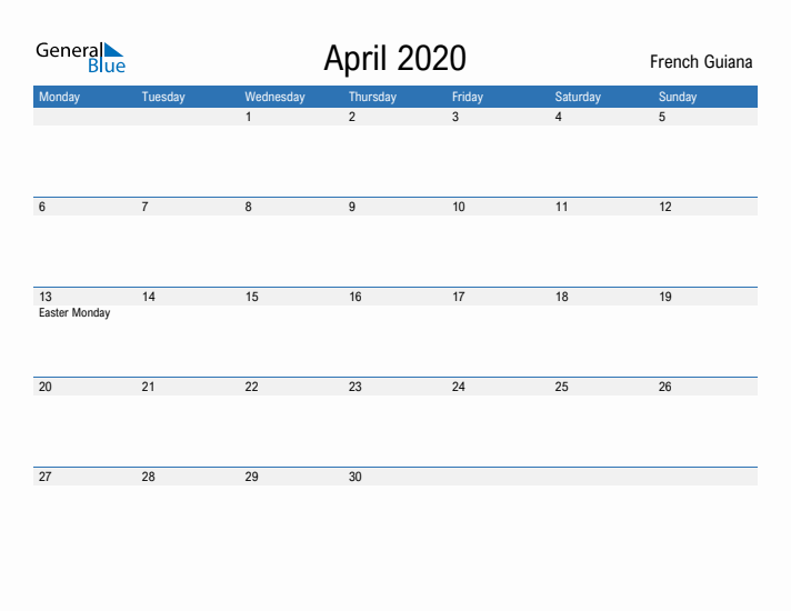 Fillable April 2020 Calendar