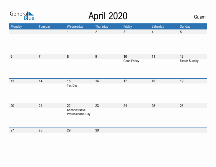 Fillable April 2020 Calendar