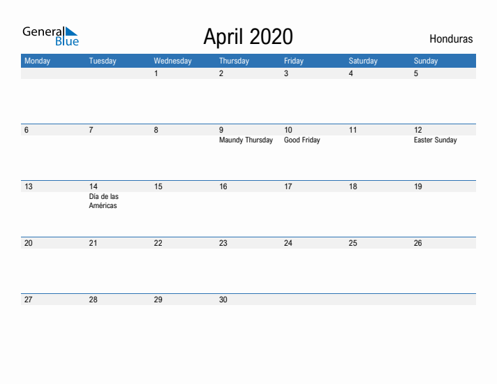 Fillable April 2020 Calendar