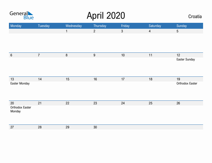 Fillable April 2020 Calendar