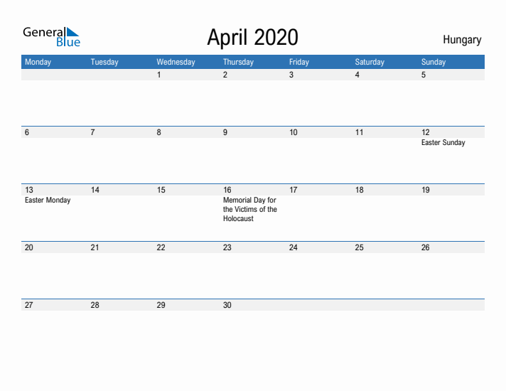 Fillable April 2020 Calendar