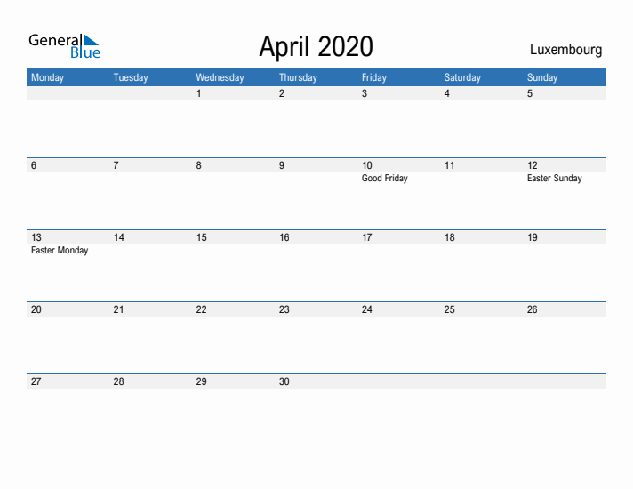 Fillable April 2020 Calendar