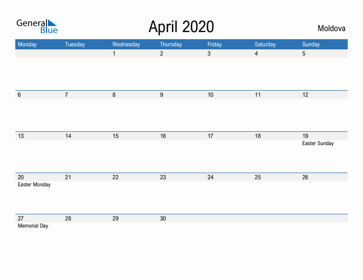 Fillable April 2020 Calendar